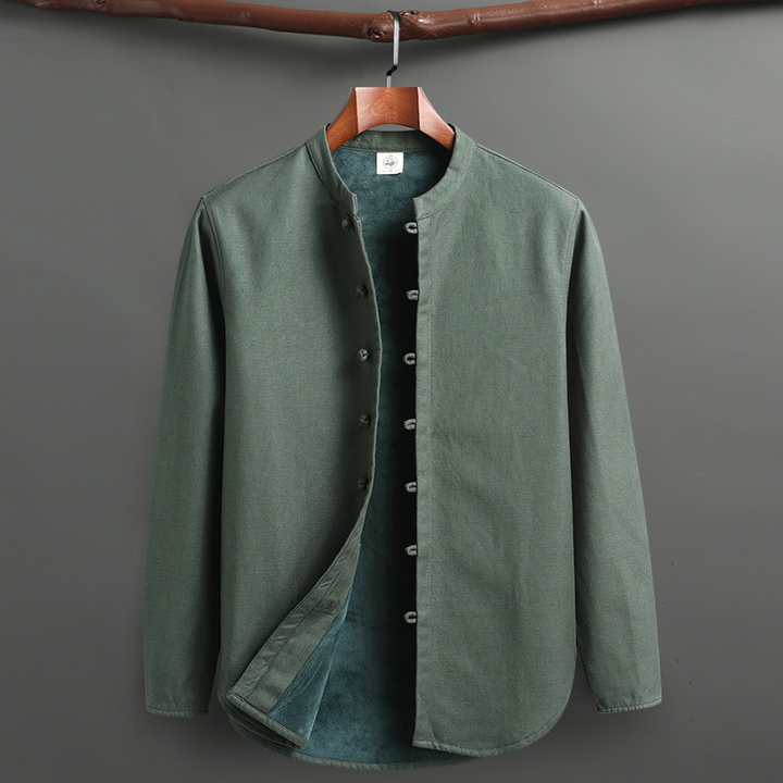 Men's ultimate comfort fashion set, a two-piece relaxed fit with mandarin collar.