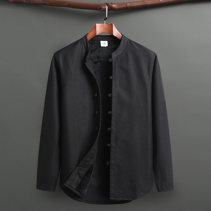 Men's fashion comfort wear set, a stylish two-piece with mandarin collar for home or casual use.