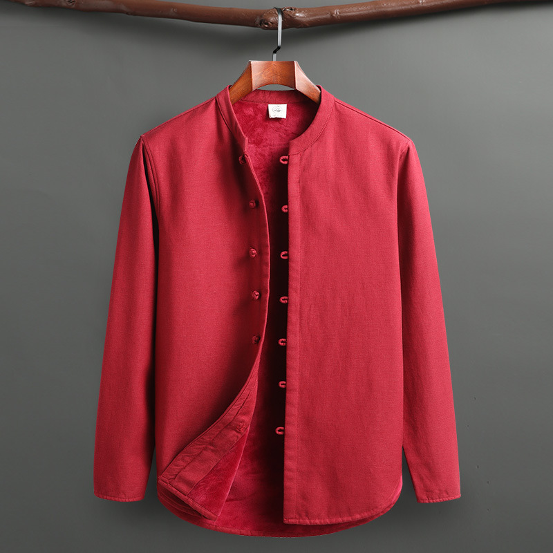 Stylish two-piece men's loungewear with a mandarin collar and relaxed fit for comfort.