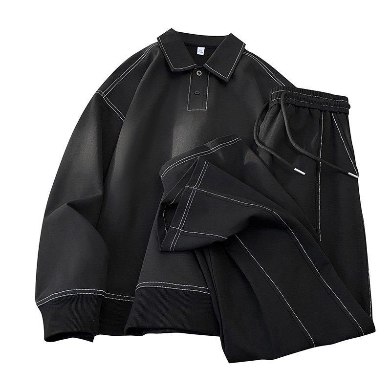 Comfortable men's cotton blend relaxed fit casual set. Pullover top and drawstring pants, ideal for loungewear.
