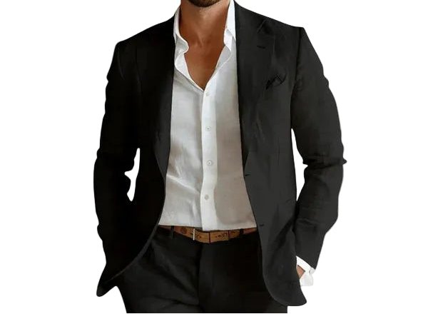 Men's relaxed fit open chest summer blazer, lightweight & breathable for smart casual warm weather style.
