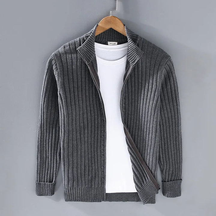 Man modeling a relaxed fit open front jacket. Comfortable men's outerwear, showcasing its casual style for layering.