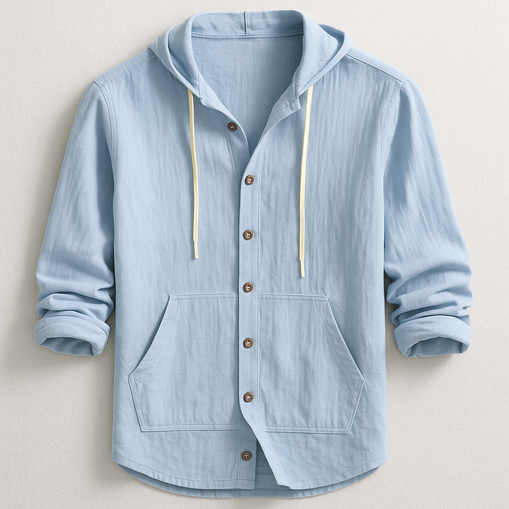 Men's relaxed fit oxford hoodie shirt in a casual style for spring & summer fashion.