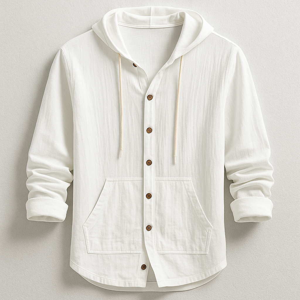 Comfortable men's relaxed fit hoodie shirt, a versatile long-sleeve top for everyday effortless style.