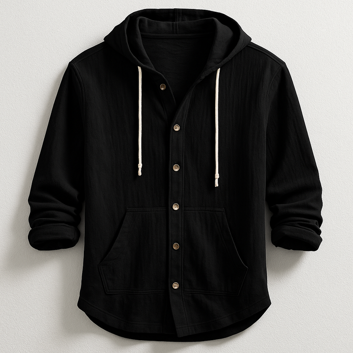 Lightweight men's oxford hoodie shirt, a relaxed fit casual top for spring & summer fashion.