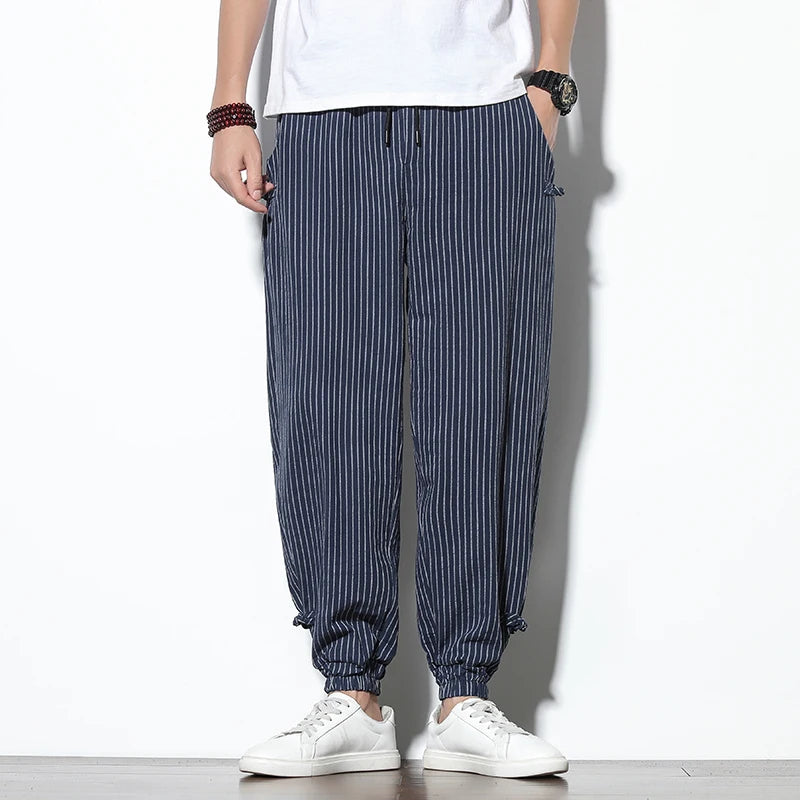 Relaxed pinstripe joggers for men, offering maximum comfort and a stylish casual look.