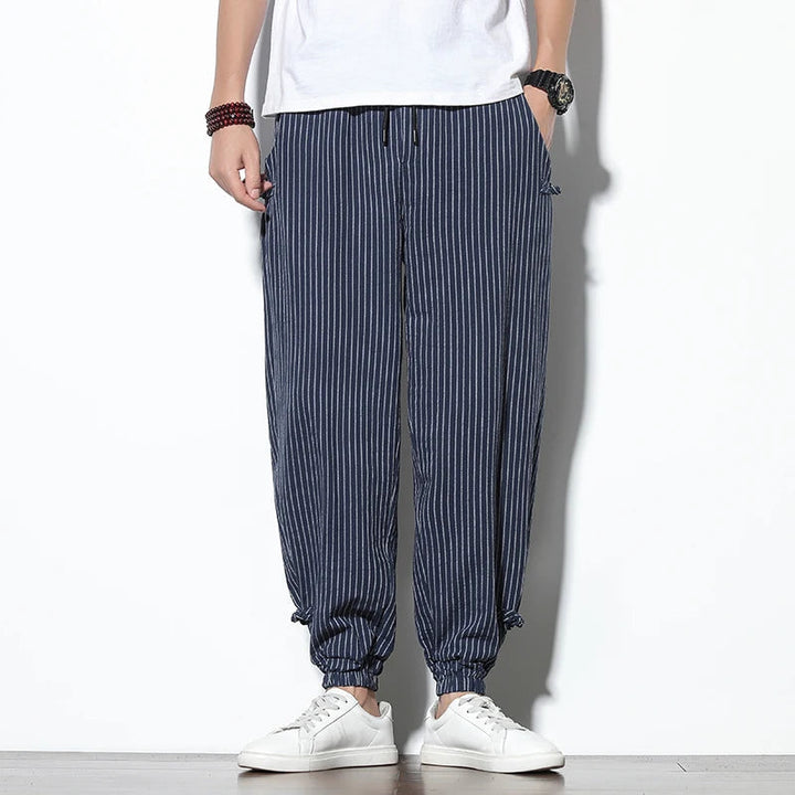 Relaxed pinstripe joggers for men, offering maximum comfort and a stylish casual look.