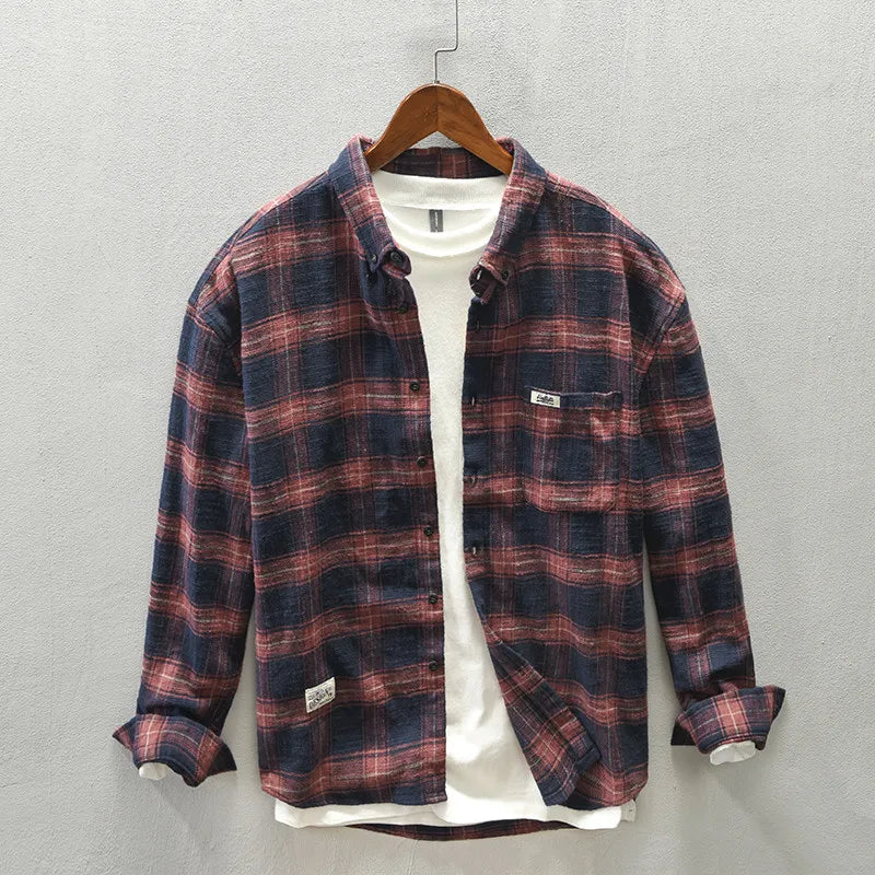 Men's relaxed fit plaid button-down shirt for everyday comfort, long sleeve casual menswear.
