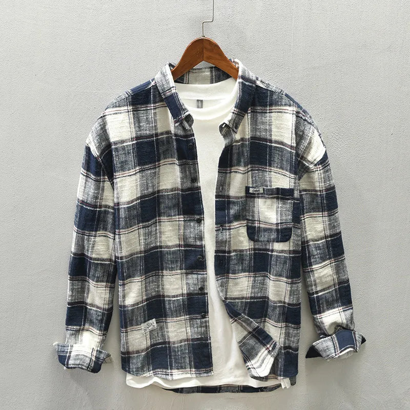 Comfortable men's relaxed fit plaid button-down shirt, a versatile long sleeve for casual everyday wear.