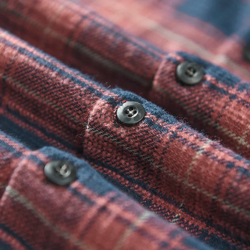 Versatile men's relaxed fit plaid long sleeve button-down shirt, designed for casual everyday comfort.