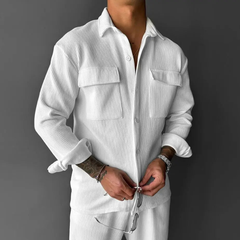 Dark green men's ribbed lounge shirt, a soft, comfortable oversized top with a relaxed fit.