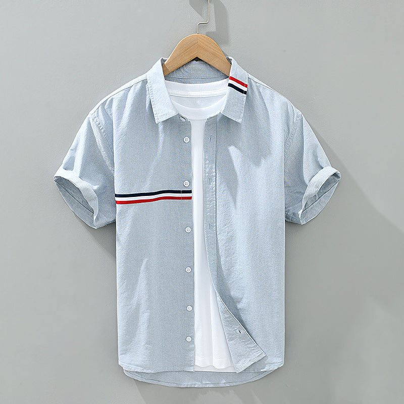 Striped men's relaxed fit short sleeve summer shirt, perfect for casual outings and comfortable everyday wear.