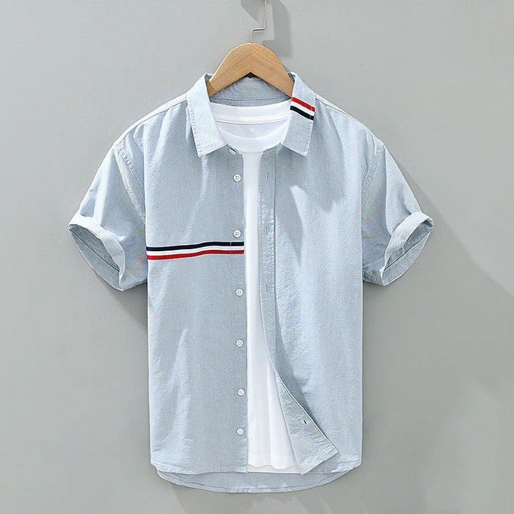 Striped men's relaxed fit short sleeve summer shirt, perfect for casual outings and comfortable everyday wear.