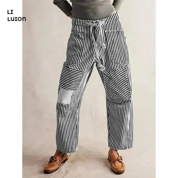 Stylish men's striped patchwork pants. Distinctive casual comfort, perfect for spring & summer wear.