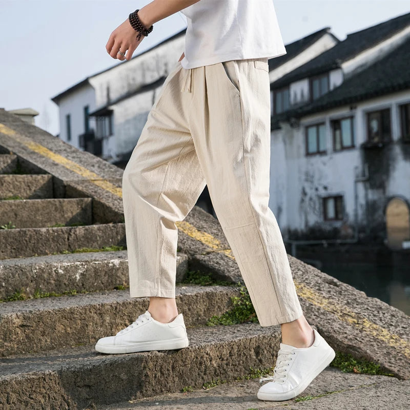 Stylish men's relaxed fit drawstring pants, perfect for casual summer fashion & resort wear.