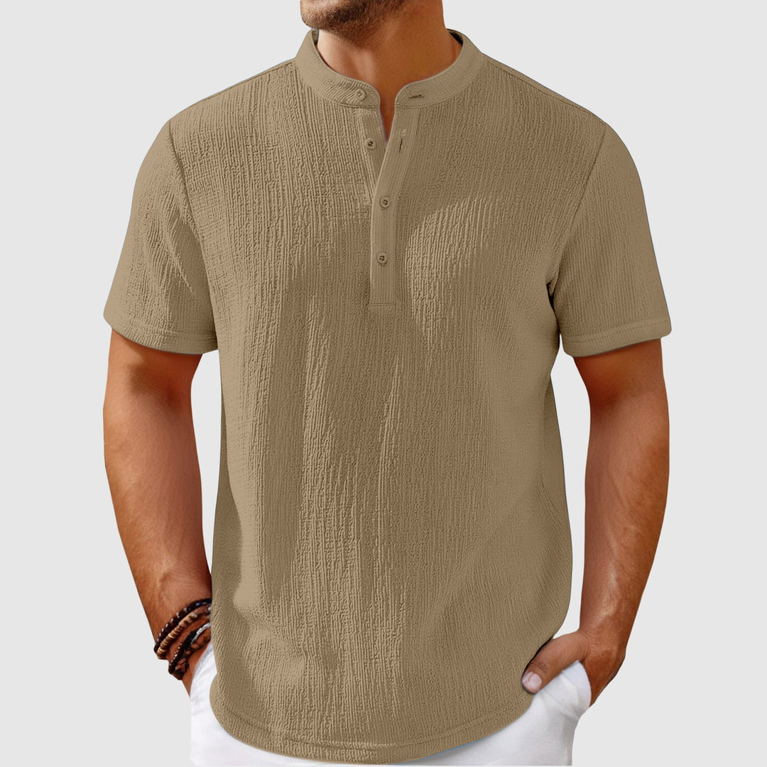 Textured men's relaxed fit summer shirt, great for warm weather fashion and comfort.