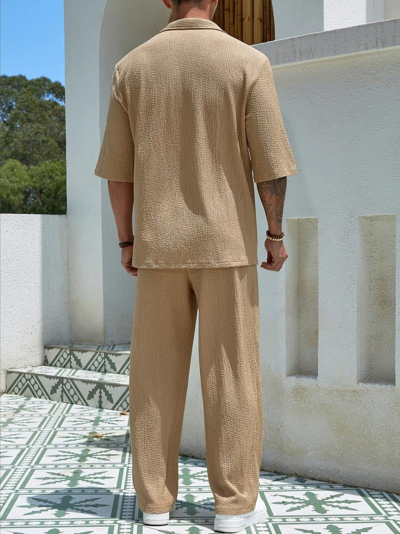 Relaxed fit men's textured cotton blend lounge top, part of a two-piece set, perfect for ultimate comfort.