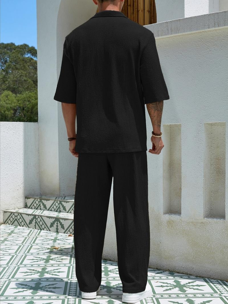 Comfortable men's textured cotton blend lounge pants, relaxed fit bottoms for casual wear & athleisure.