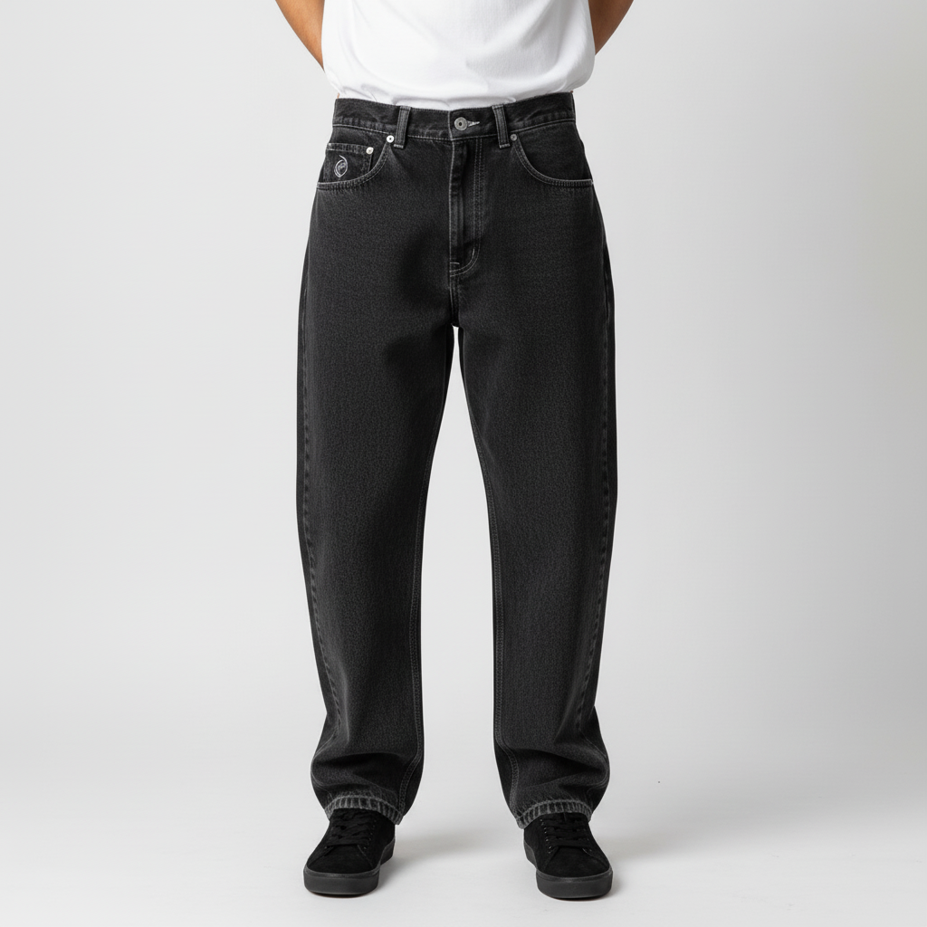 Stylish Samuel men's loose fit jeans, dark wash denim, perfect for everyday urban fashion