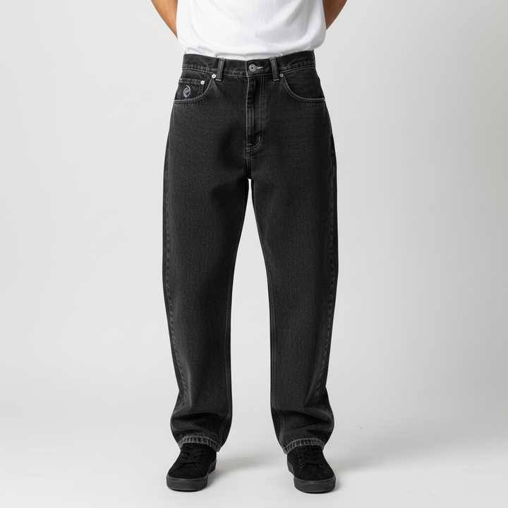 Stylish Samuel men's loose fit jeans, dark wash denim, perfect for everyday urban fashion