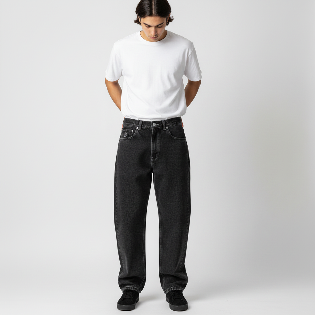 Durable men's relaxed fit jeans made from quality denim, suitable for everyday wear