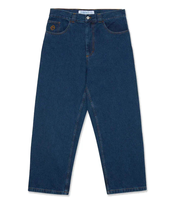 Stacked pair of mens relaxed fit jeans, ideal for casual and streetwear clothing.