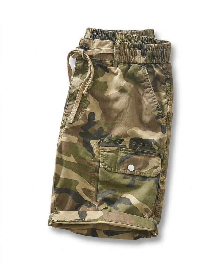 Men's relaxed fit utility cargo shorts in a breathable cotton blend. Perfect for casual summer wear.