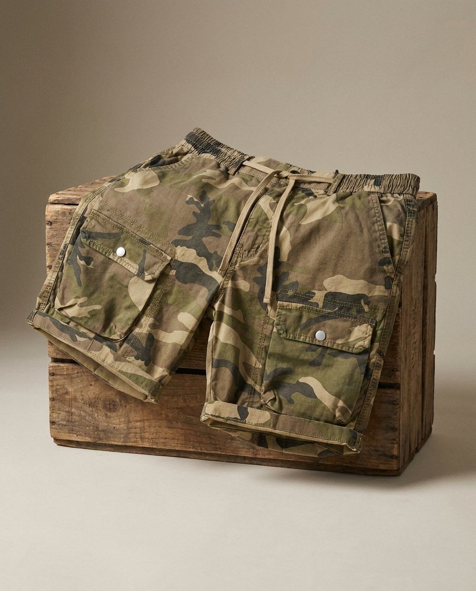 Comfortable men's relaxed fit cargo shorts with drawstring waist & multi utility pockets.