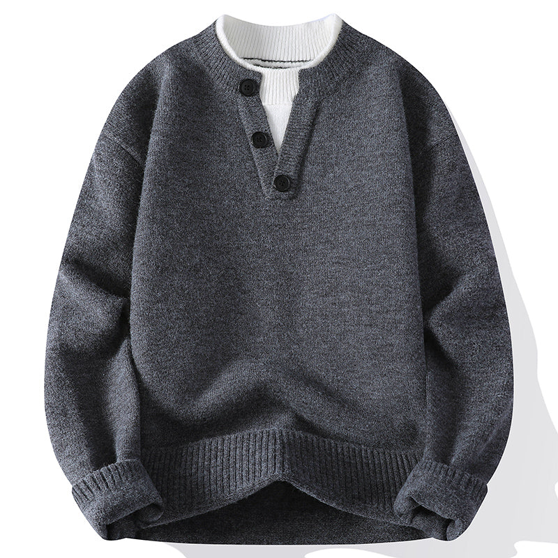 Man wearing a relaxed V-neck pullover sweater, demonstrating effortless style for casual outings and layering.