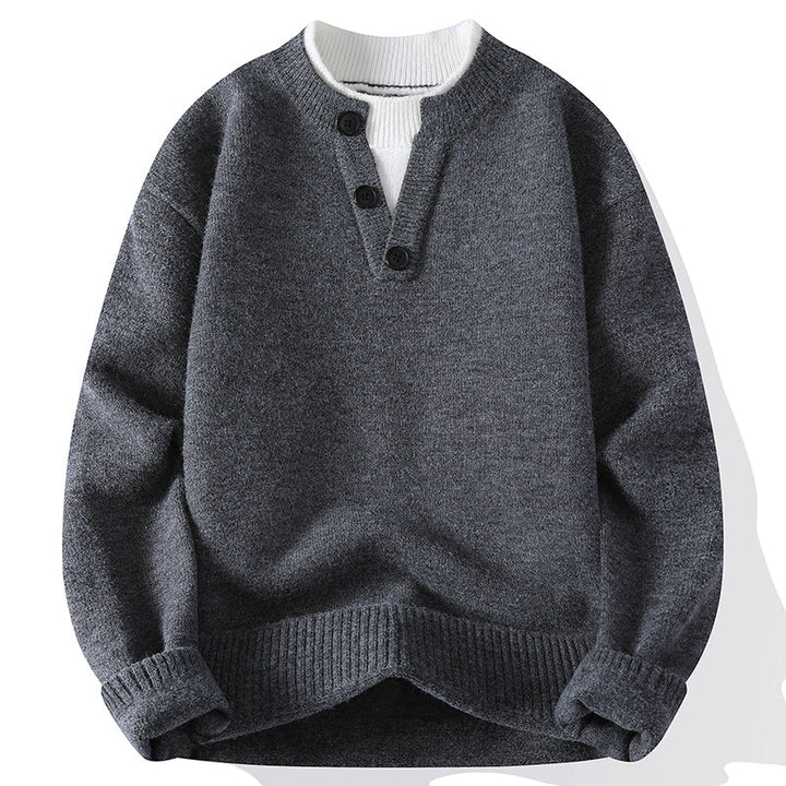 Man wearing a relaxed V-neck pullover sweater, demonstrating effortless style for casual outings and layering.