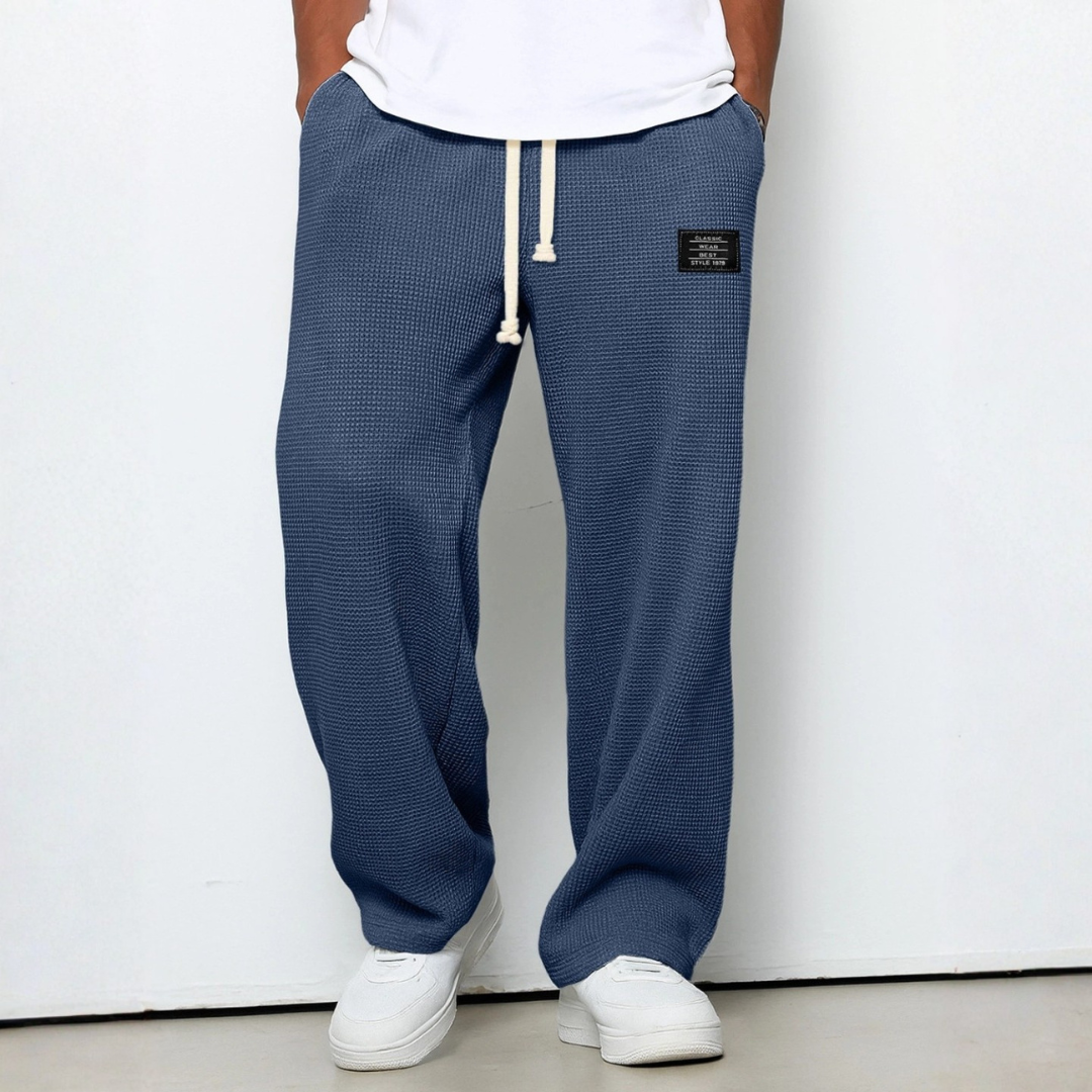 Men's soft waffle knit trousers, relaxed fit, perfect as comfortable loungewear pants.