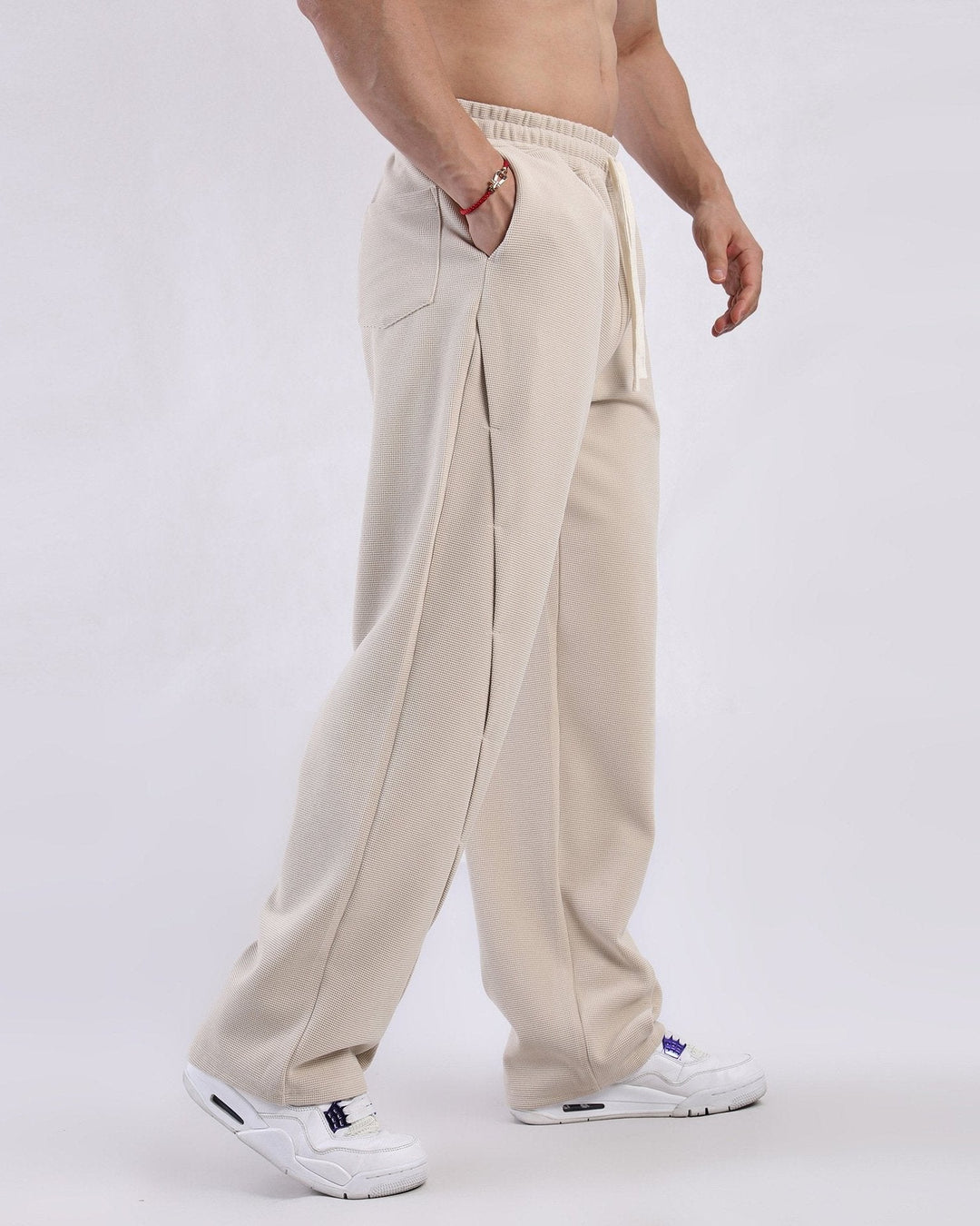 Men's fashion waffle joggers, soft textured loungewear, perfect relaxed fit for active or casual days.