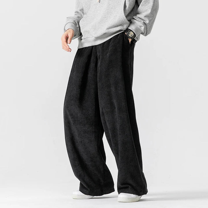 Comfortable men's wide-leg pants, relaxed fit for everyday casual fashion. Versatile trousers for daily wear.