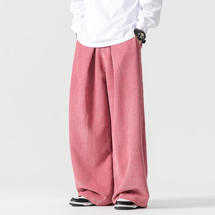 Men's comfortable relaxed fit wide-leg trousers. Casual drawstring pants, perfect for versatile daily fashion.