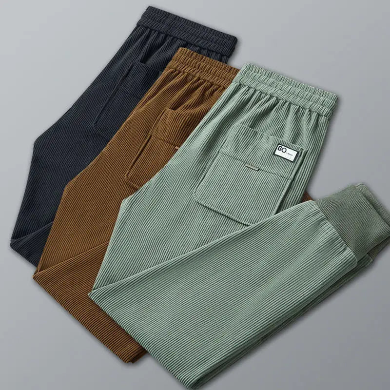 Men's apparel: relaxed ribbed joggers, offering effortless comfort, easy care, and modern tapered fit.