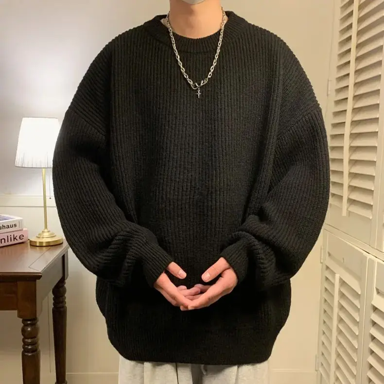 Oversized men's ribbed pullover, relaxed fit, perfect for casual wear & stylish layering.