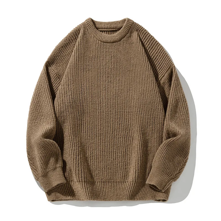 Men's oversized ribbed pullover, long sleeve, relaxed fit, offering ultimate casual comfort and style.