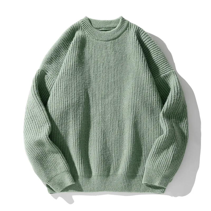 Stylish men's ribbed pullover, long sleeve, paired with jeans for a modern relaxed casual look.