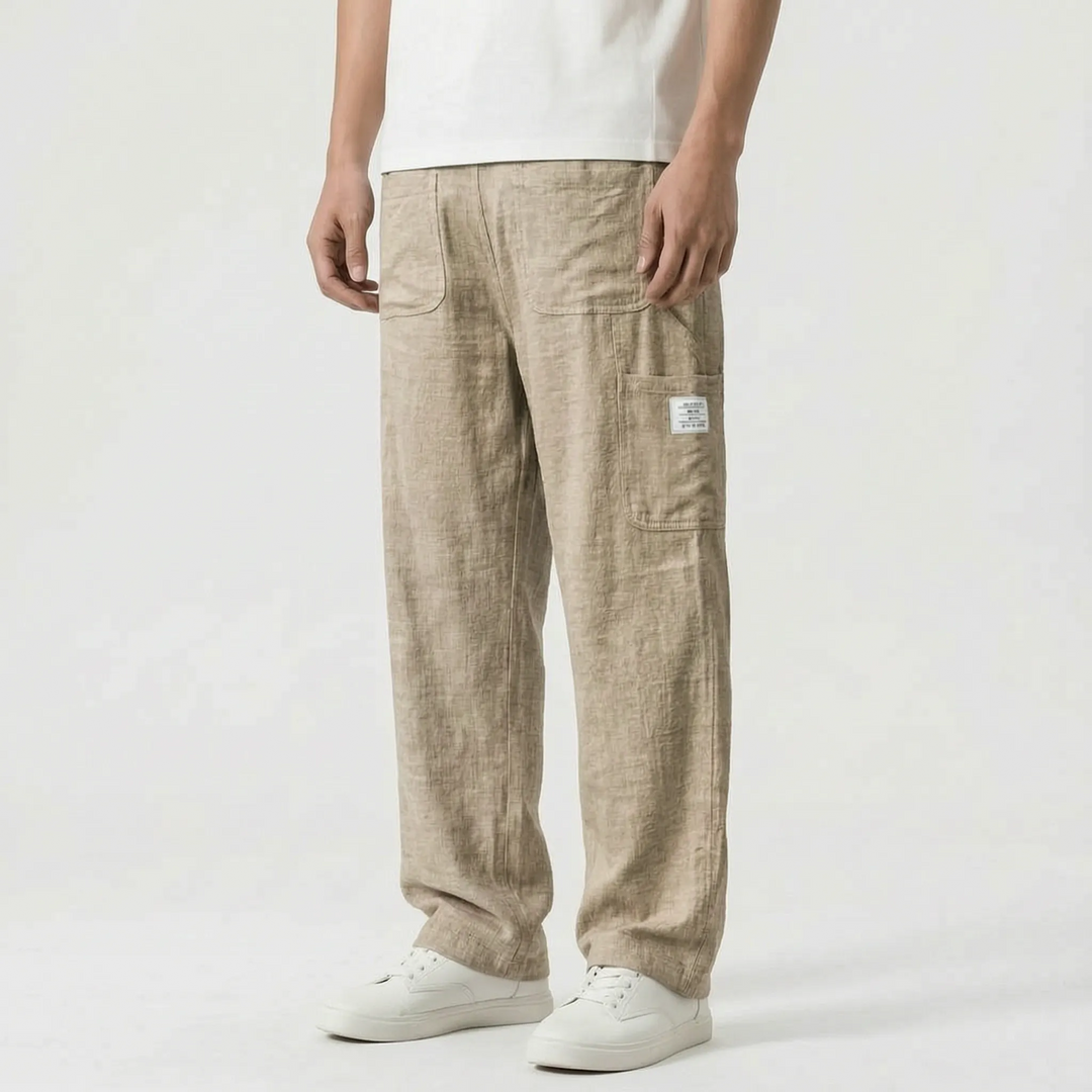 Man wearing versatile relaxed straight-leg cargo pants, perfect for comfortable everyday casual wear.