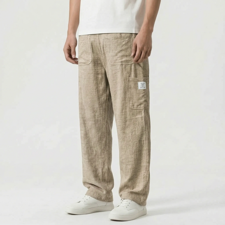 Man wearing versatile relaxed straight-leg cargo pants, perfect for comfortable everyday casual wear.