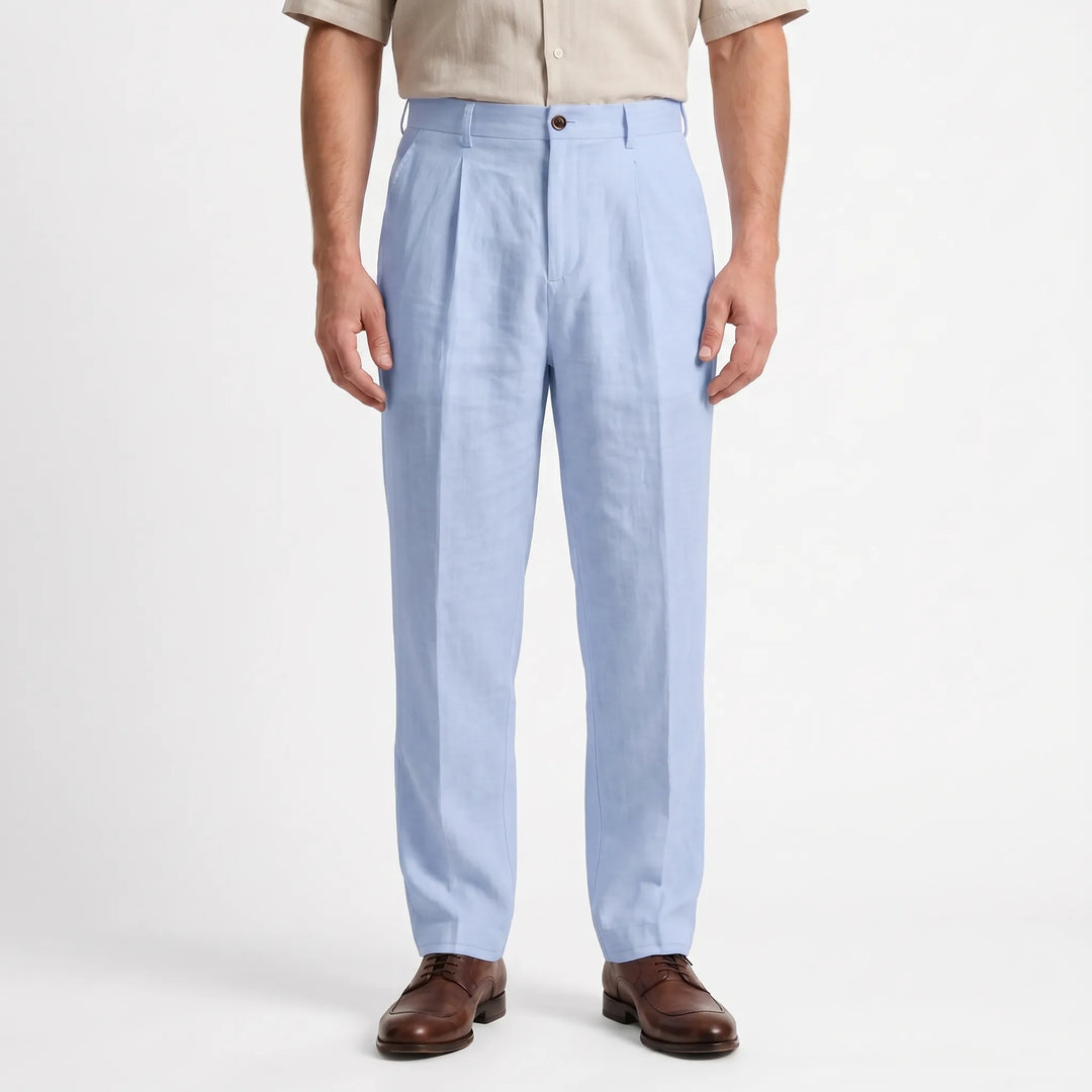 Stylish men's straight leg pants with a relaxed fit, perfect for smart casual spring outfits.