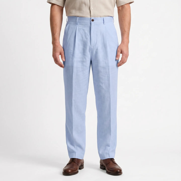 Stylish men's straight leg pants with a relaxed fit, perfect for smart casual spring outfits.