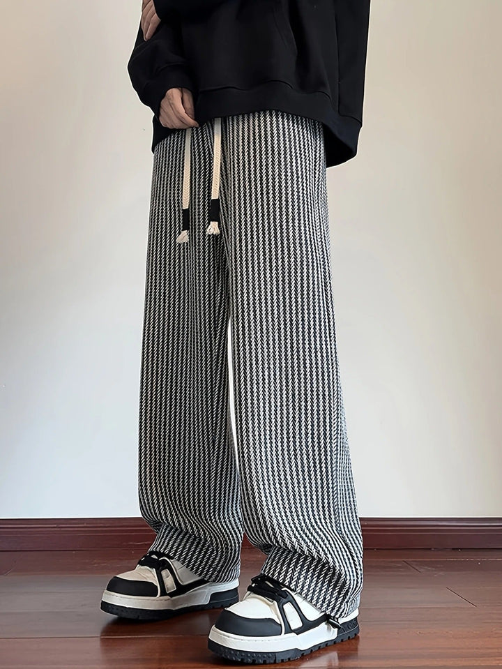 Stylish men's vertical stripe relaxed fit trousers, a comfortable choice for everyday wear.