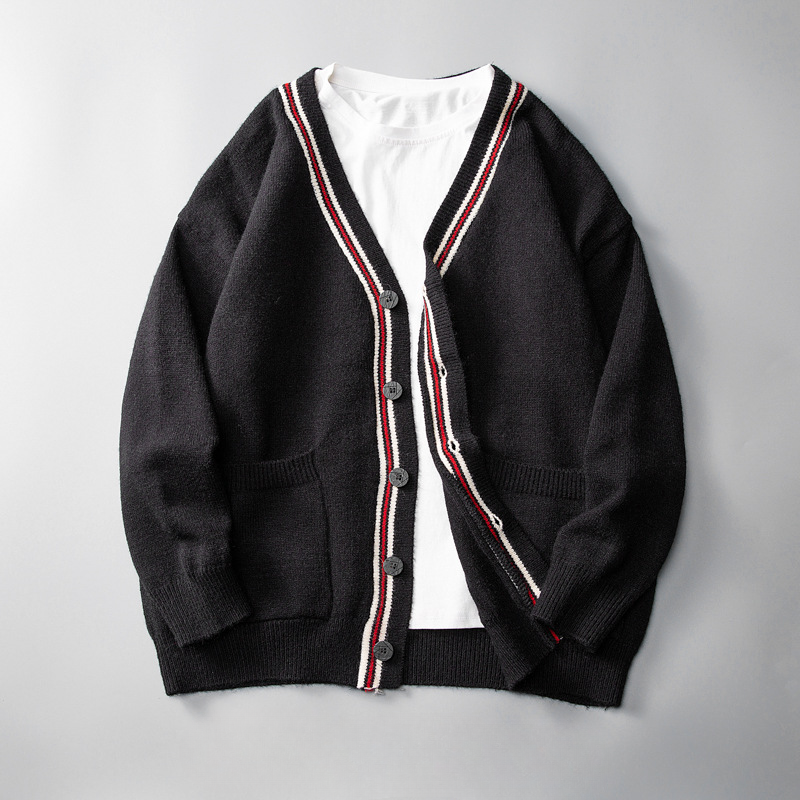 Striped men's retro cardigan, a comfortable button-up ideal for casual, layered fall & winter outfits.