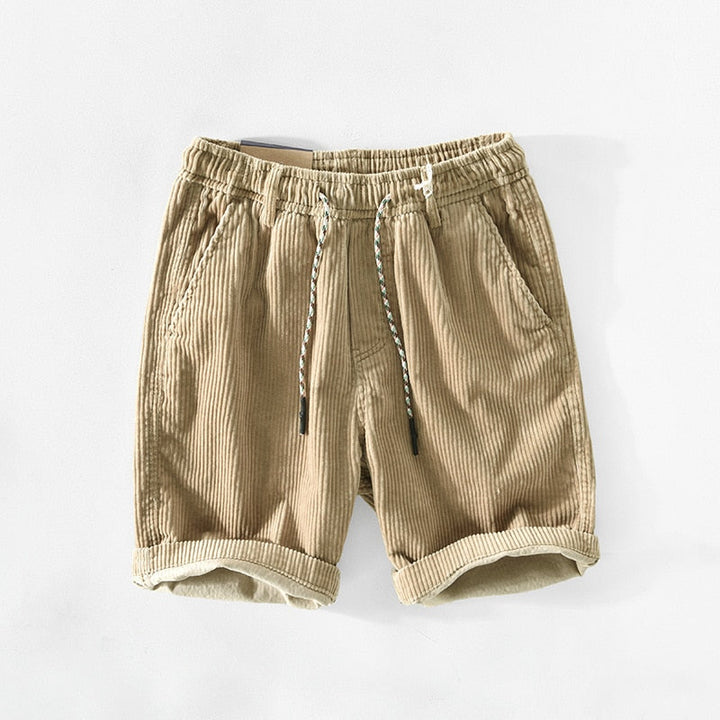 Men's retro corduroy comfort shorts in brown, ideal for casual summer wear.