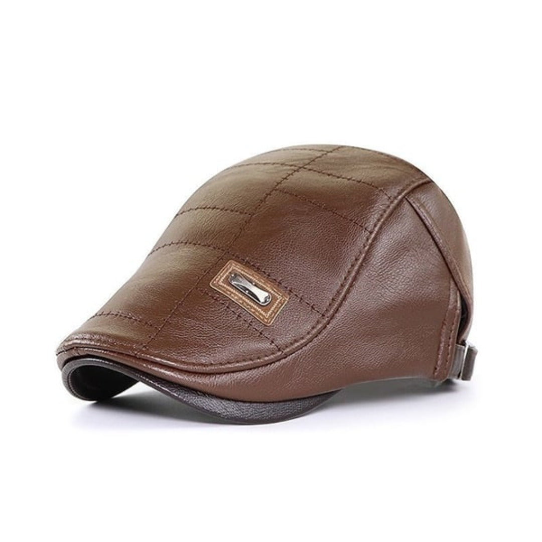 Comfortable adjustable men's leather beret, retro cap for versatile stylish headwear.