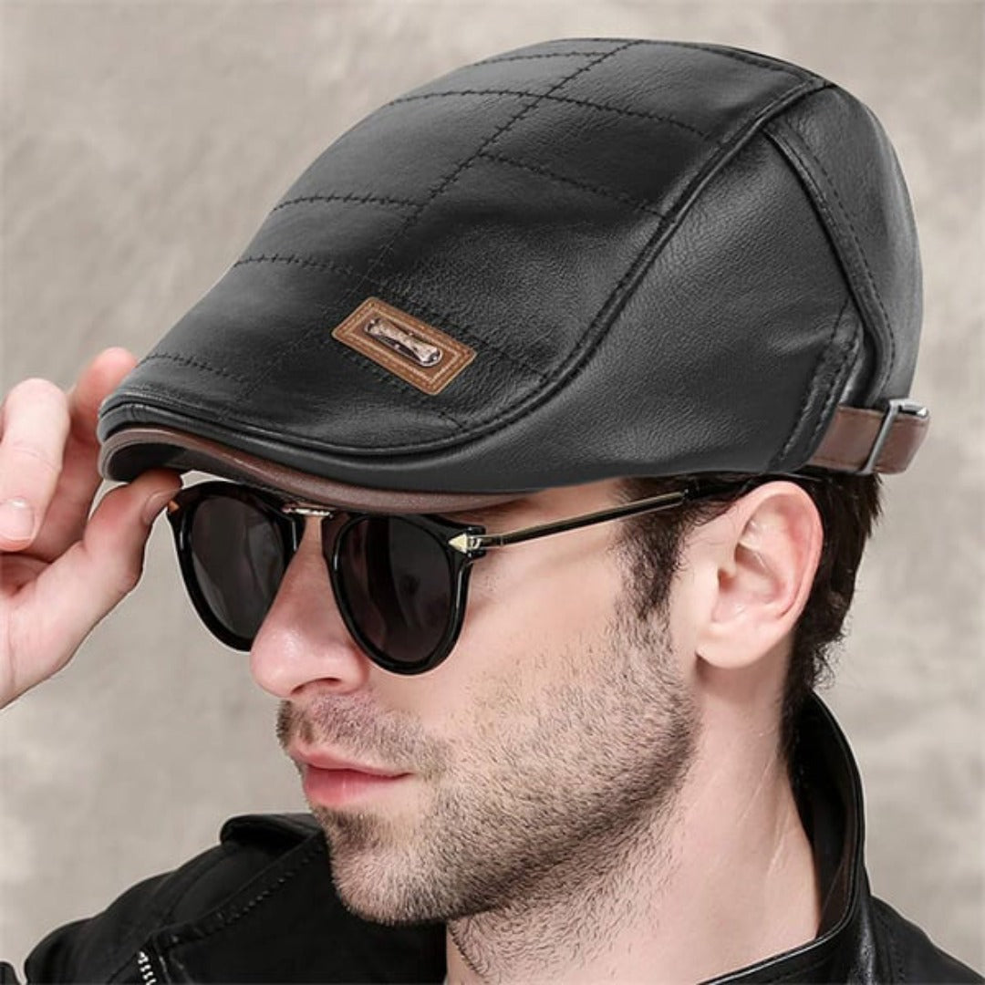 Stylish brown leather beret for men, a classic retro cap. Ideal headwear for autumn & winter.