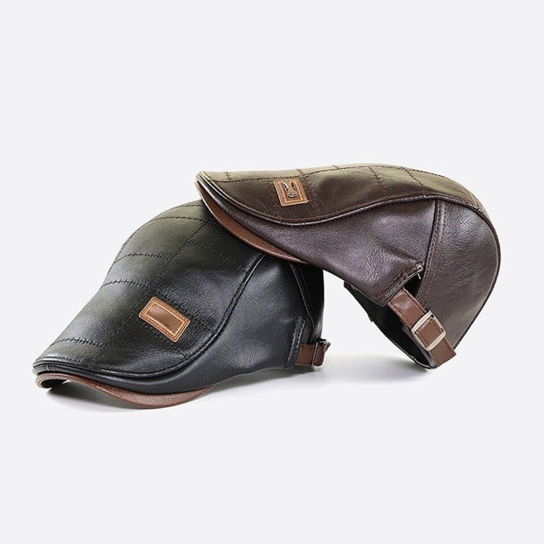 Adjustable men's retro leather beret cap, classic headwear for a stylish vintage look.