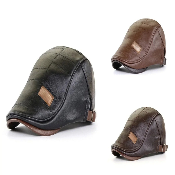 Classic men's leather beret cap, retro vintage style for everyday wear. A timeless accessory.
