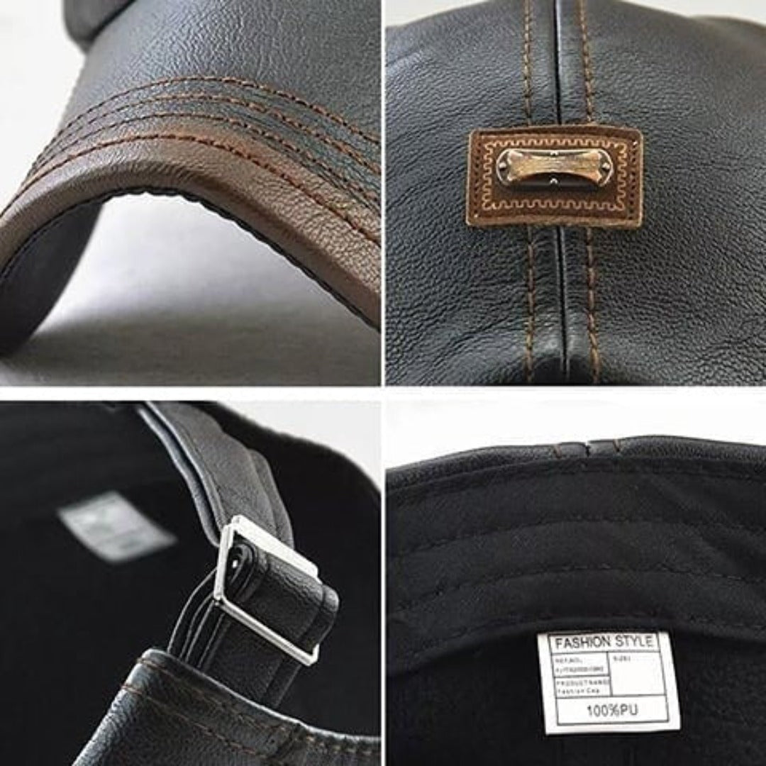 Dapper brown leather beret hat for men, showcasing a retro & vintage cap style.